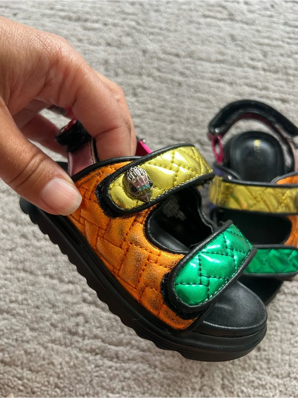 Kurt Geiger Toddler Mini Orson Multicolor Quilted Strap Leather Sandals